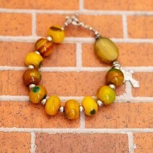 7 1/2 inch, Vintage Brown Glass Stylish Beaded Bracelet - W25